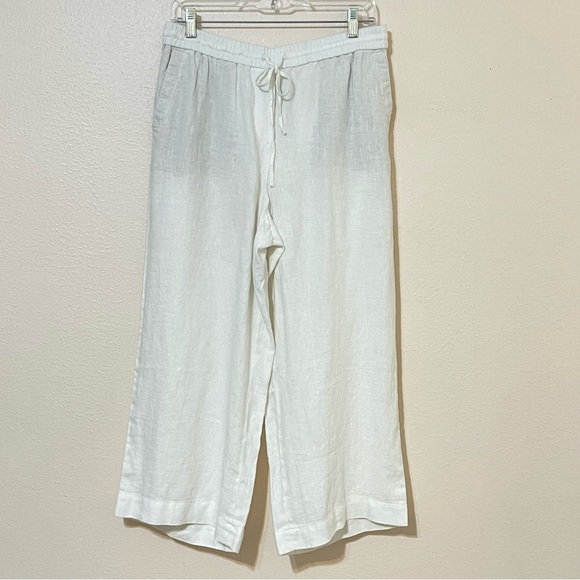 Talbots White Linen Elastic Drawstring Waist Crop Pants Size 10 - Picture 1 of 9